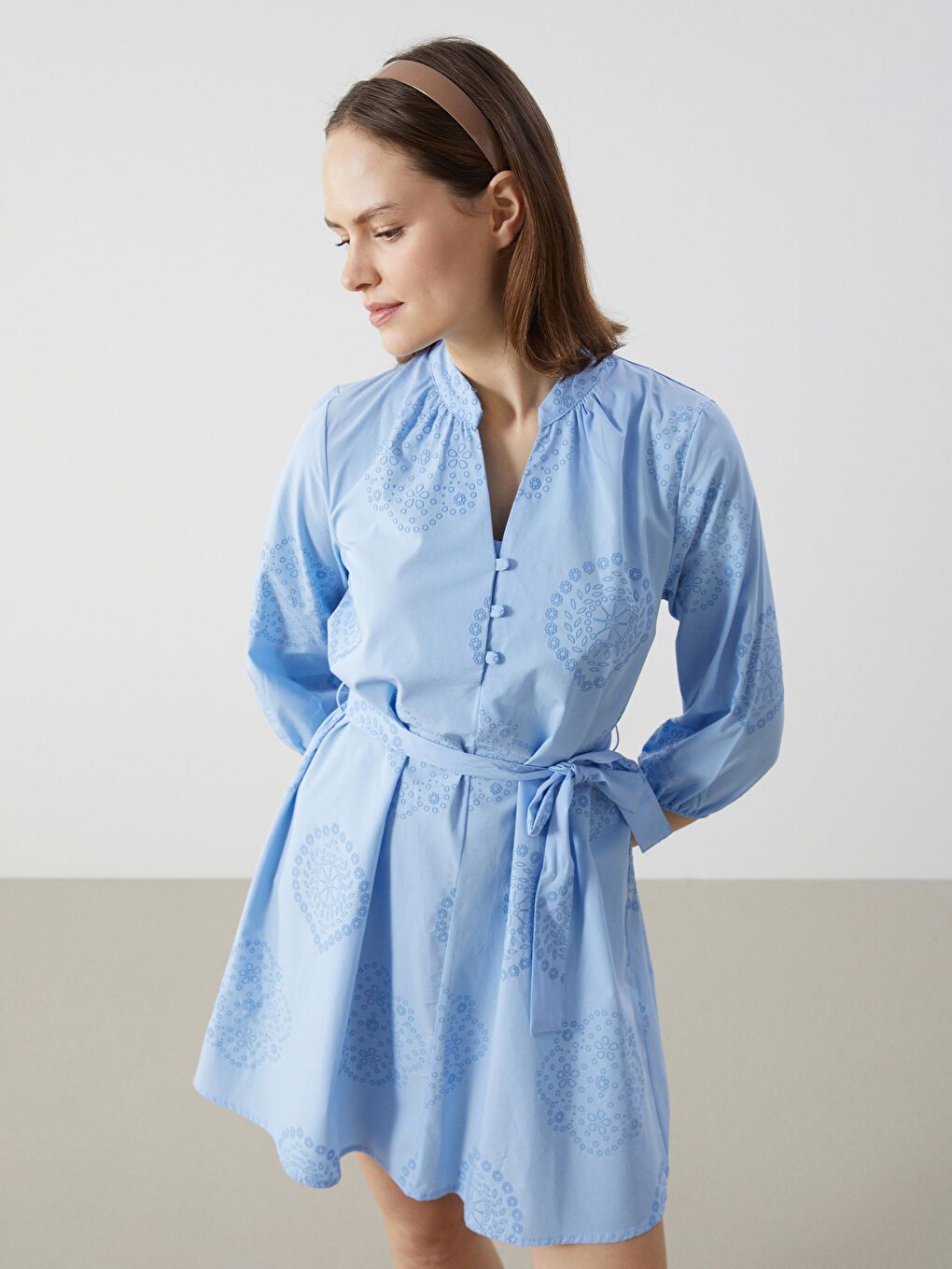 Notch Neck Patterned Women's Dress -S5I304Z8-LQQ