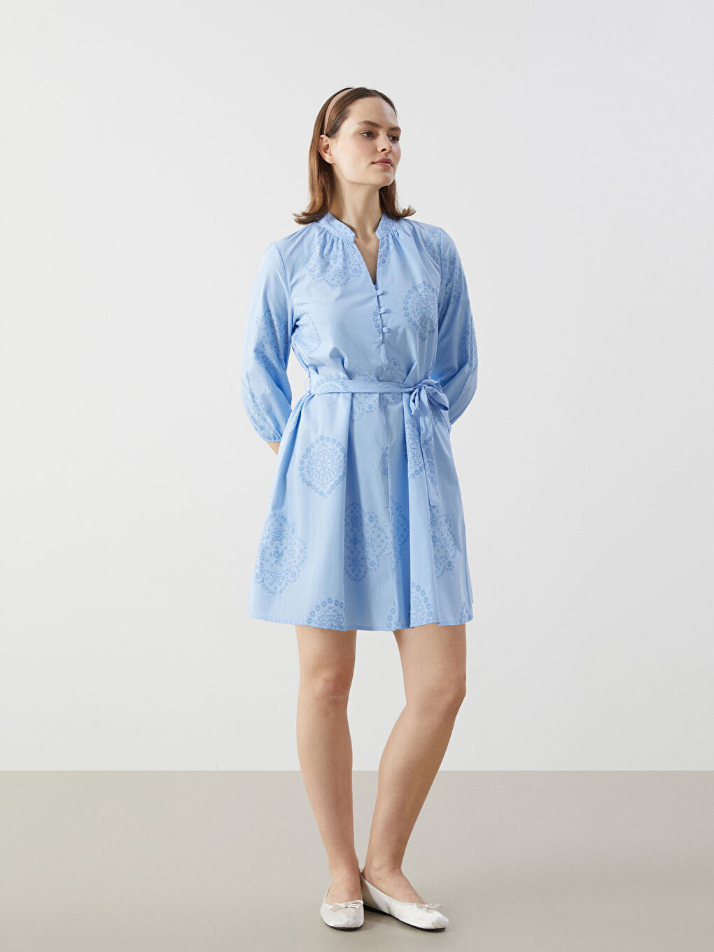 Notch Neck Patterned Women's Dress -S5I304Z8-LQQ