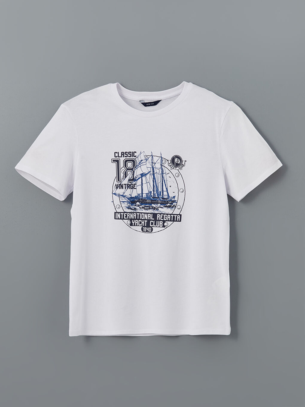 Beyaz Bisiklet Yaka Kısa Kollu Baskılı Penye Erkek Tişört-4