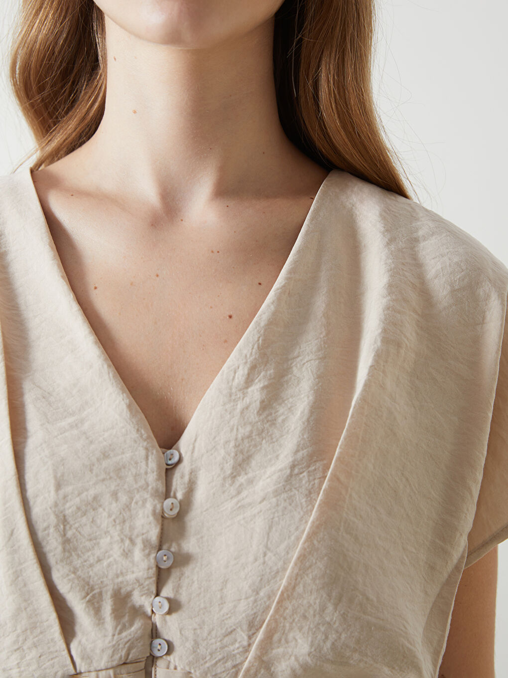 LCW Vision V Neck Crop Women's Blouse -S5I317Z8-DRR