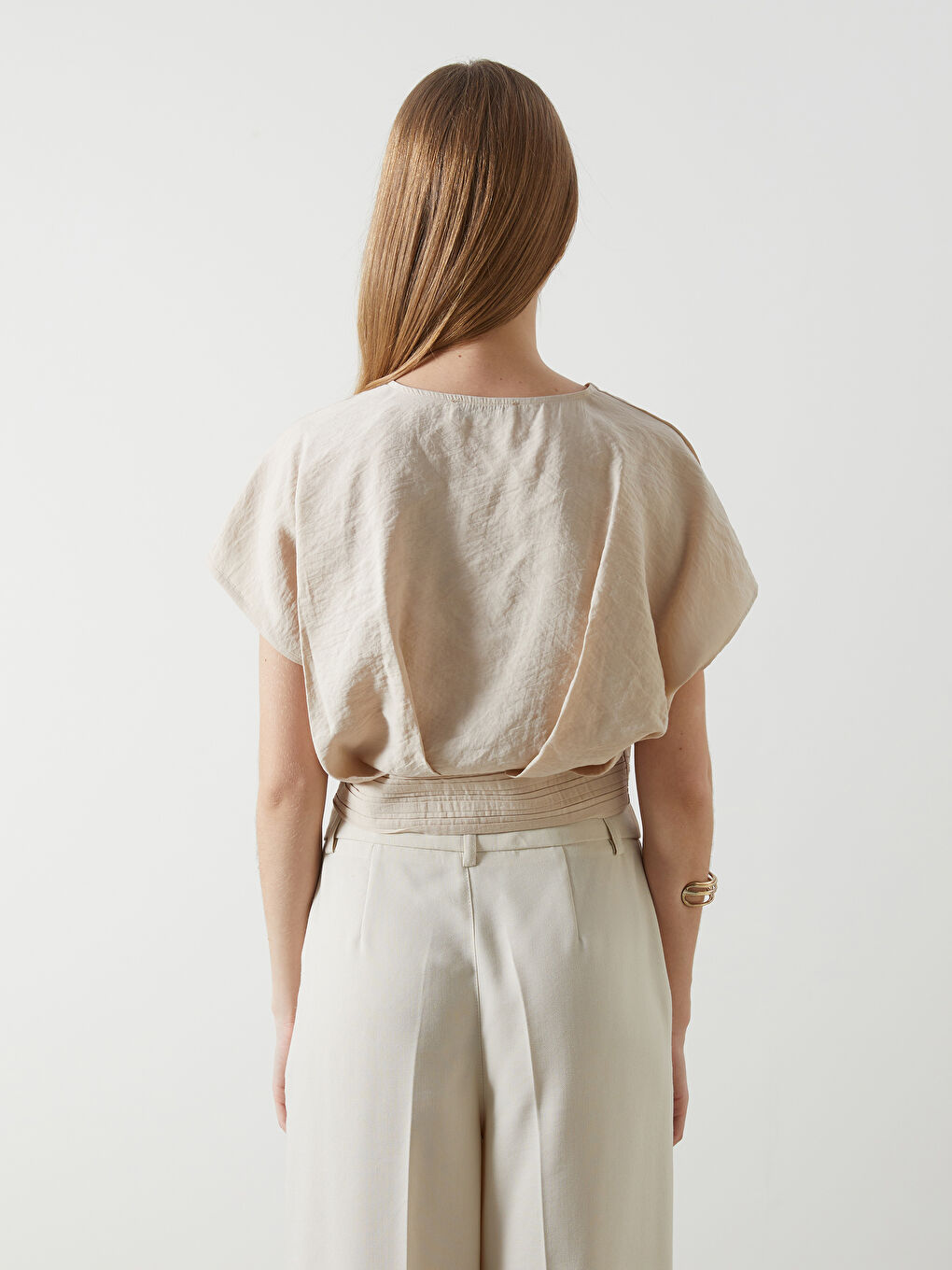 LCW Vision V Neck Crop Women's Blouse -S5I317Z8-DRR