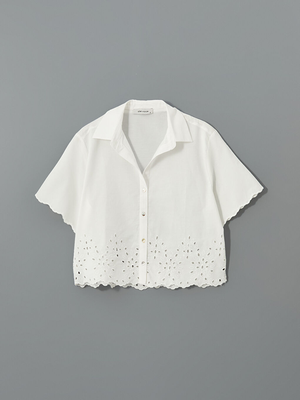 Ekru Ajurlu Poplin Kadın Gömlek-4