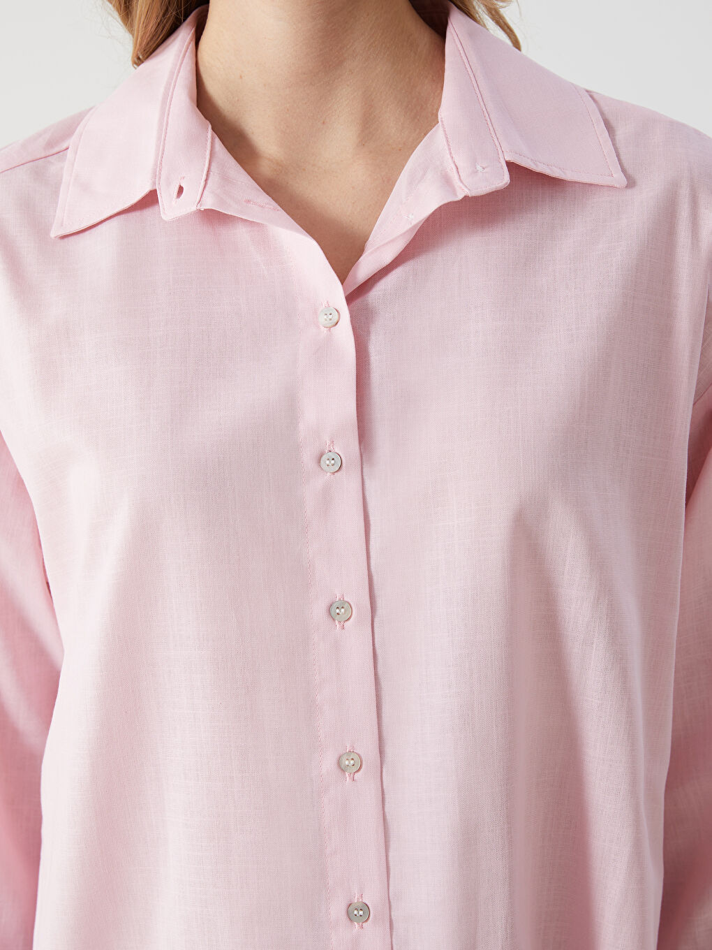 Pembe Oversize Kadın Gömlek-2