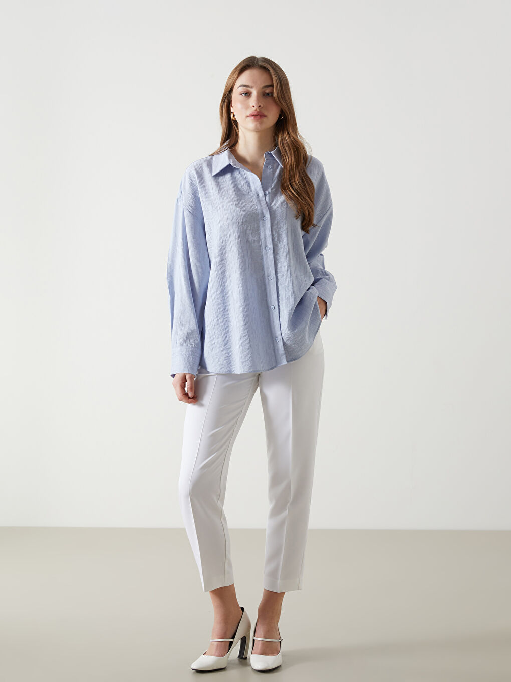 LCW Vision Yeşil Dokulu Oversize Kadın Gömlek - 1