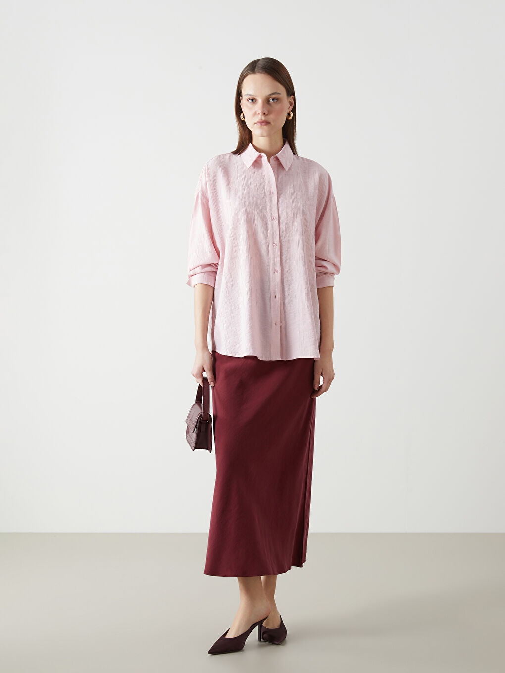 LCW Vision Pembe Dokulu Oversize Kadın Gömlek - 1