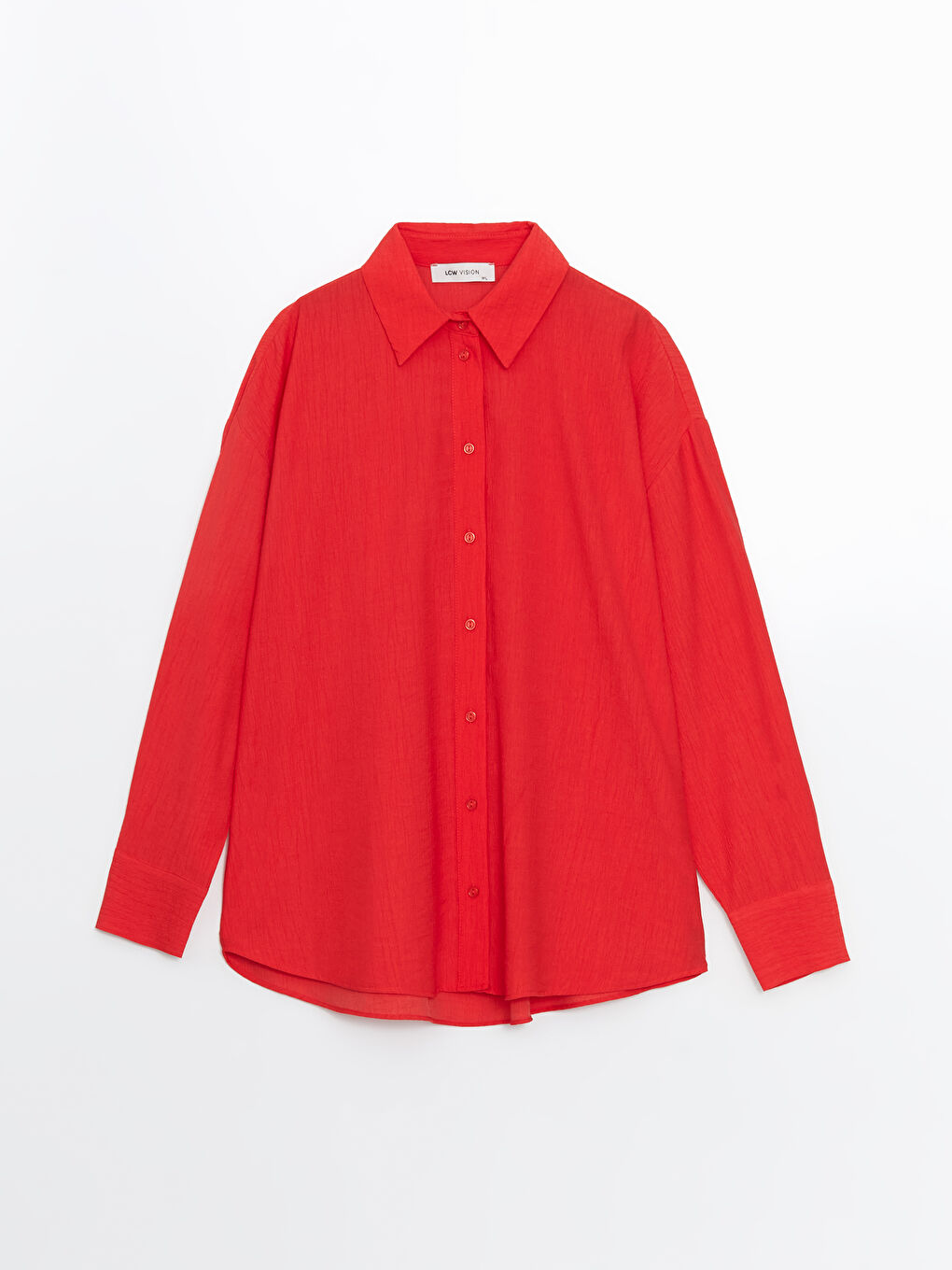 Kırmızı Dokulu Oversize Kadın Gömlek-4