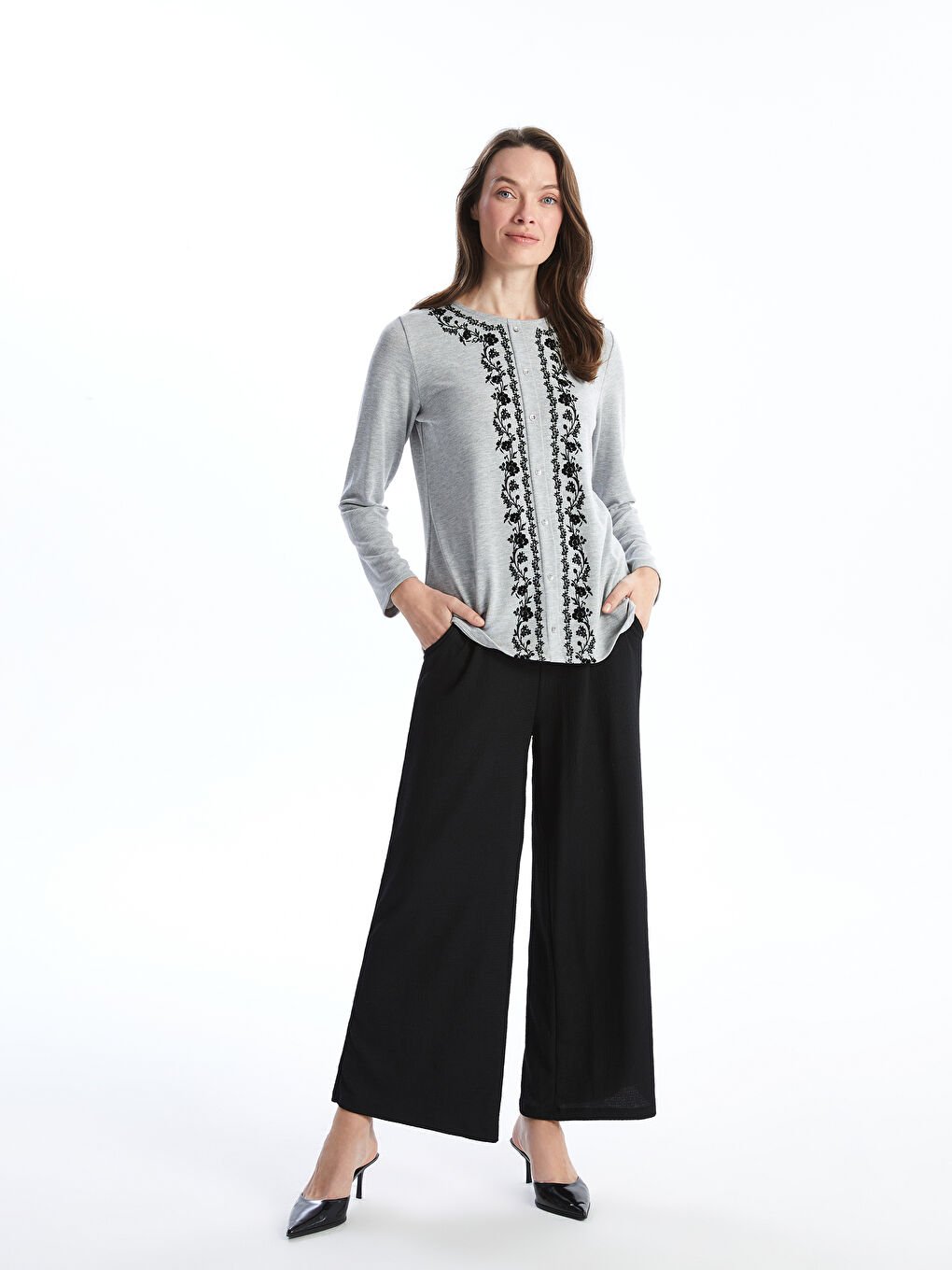 LCW Grace Elasticated Waist Textured Women's Trousers -S5I342Z8-CVL