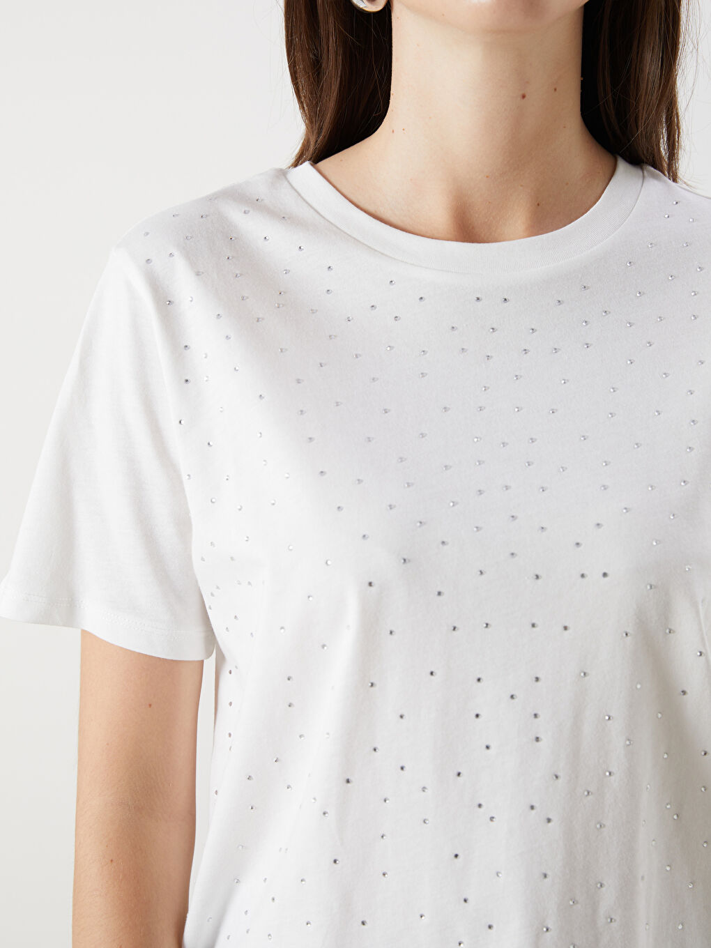 Crew Neck Rhinestone Embellished Women's T-Shirt -S5I380Z8-Q6K