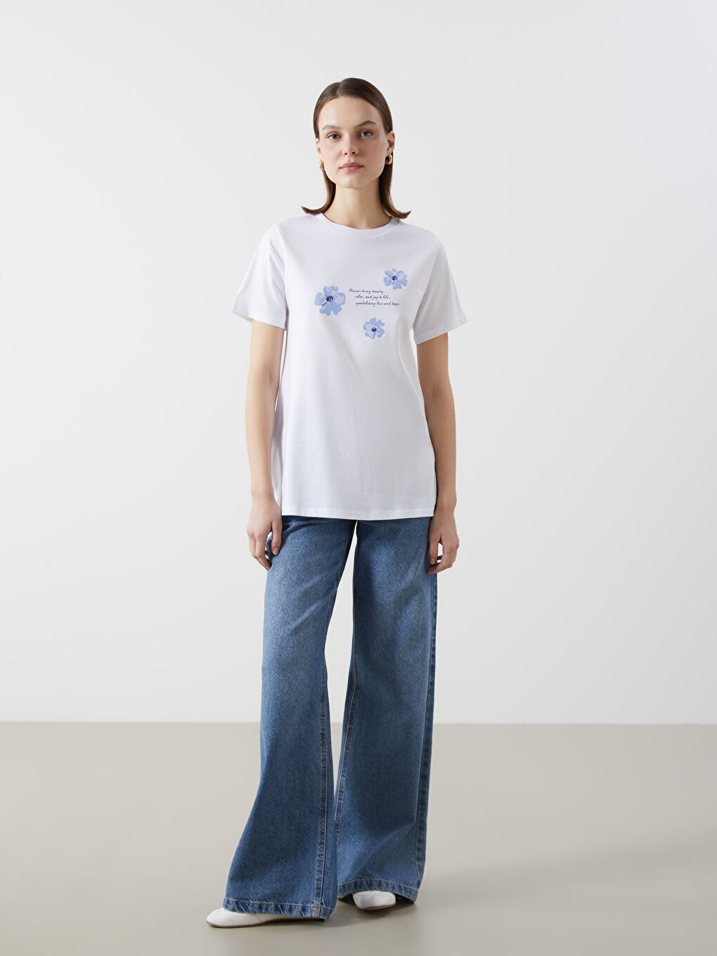 Crew Neck Floral Women's T-Shirt -S5I384Z8-R9J