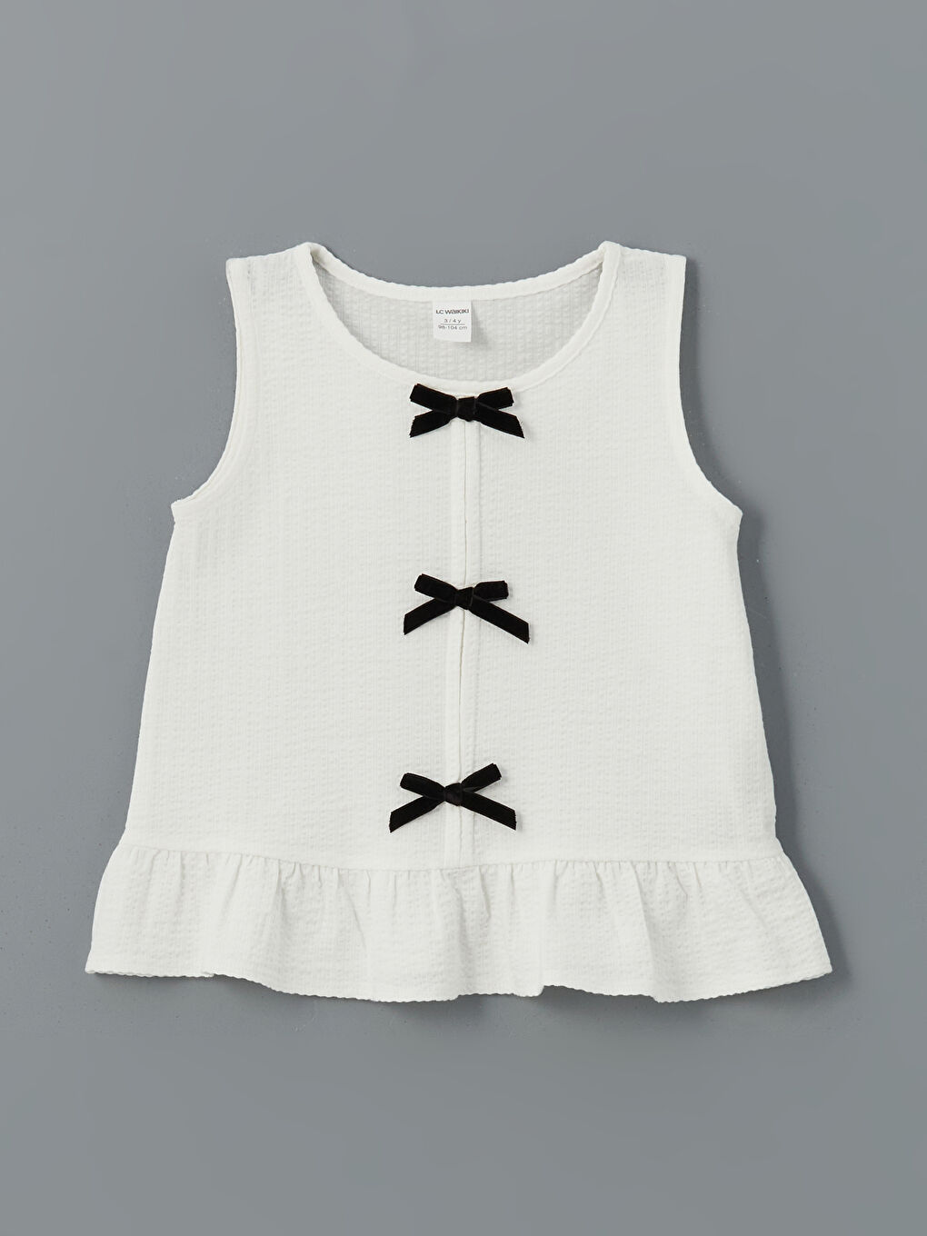 Ekru Bisiklet Yaka Kurdele Detaylı Kız Çocuk Bluz