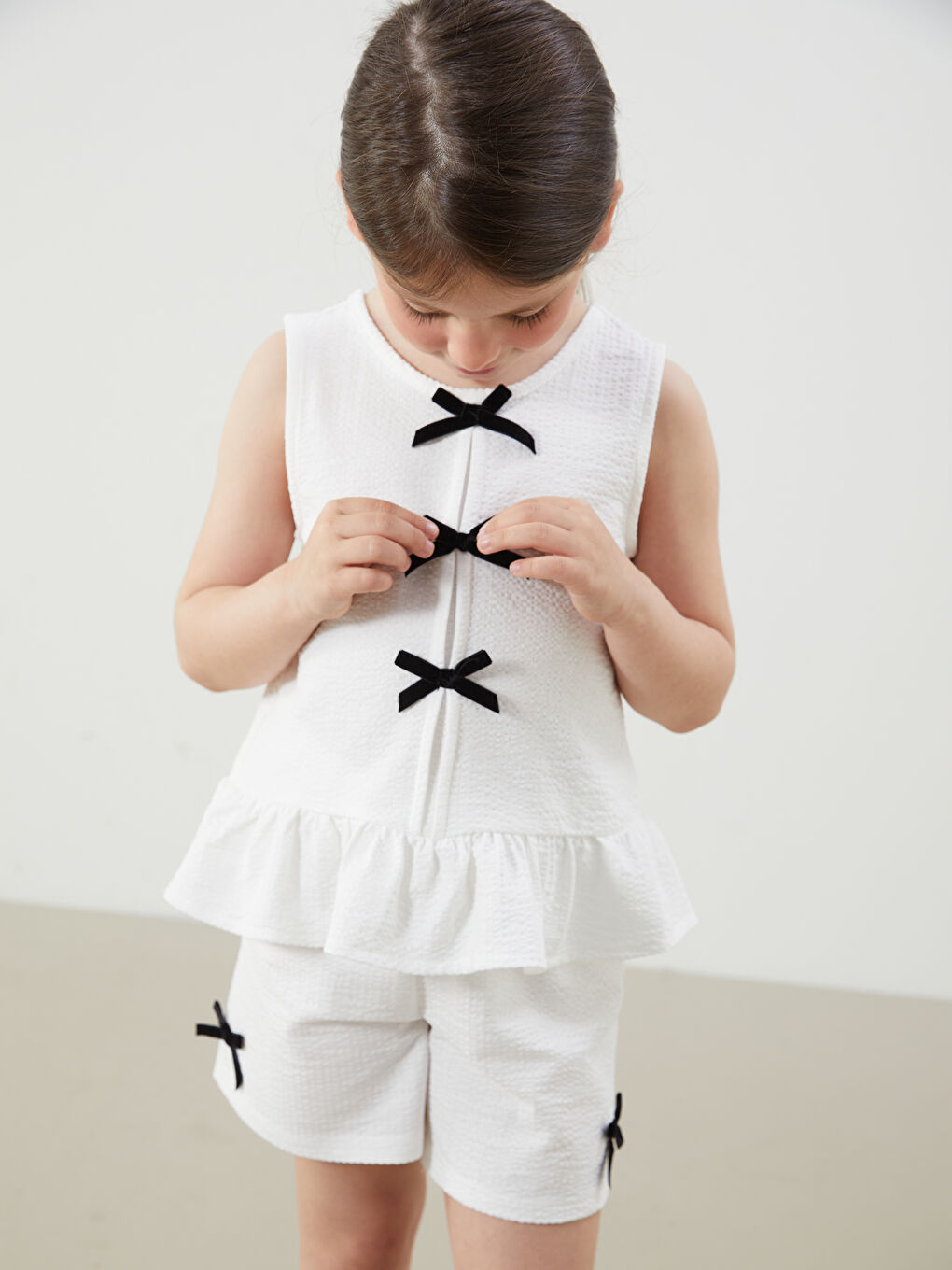 Ribbon Detailed Girls' Blouse and Shorts 2 Pack -S5I401Z1-R9J