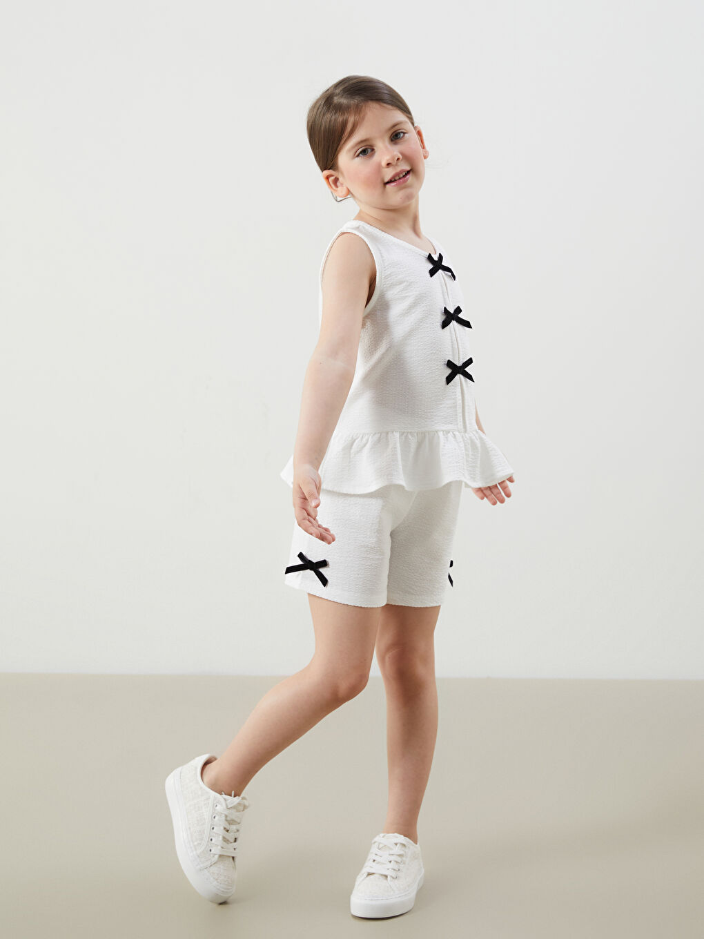Ribbon Detailed Girls' Blouse and Shorts 2 Pack -S5I401Z1-R9J