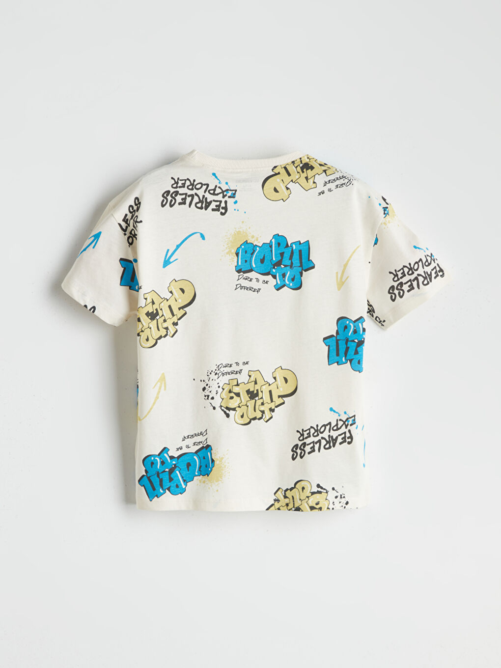 Bej Bisiklet Yaka Baskılı Erkek Çocuk Tişört-1