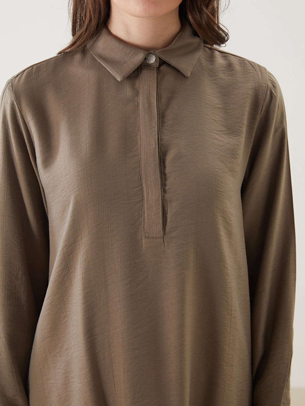 Kahverengi Gömlek Yaka Kadın Tunik-2