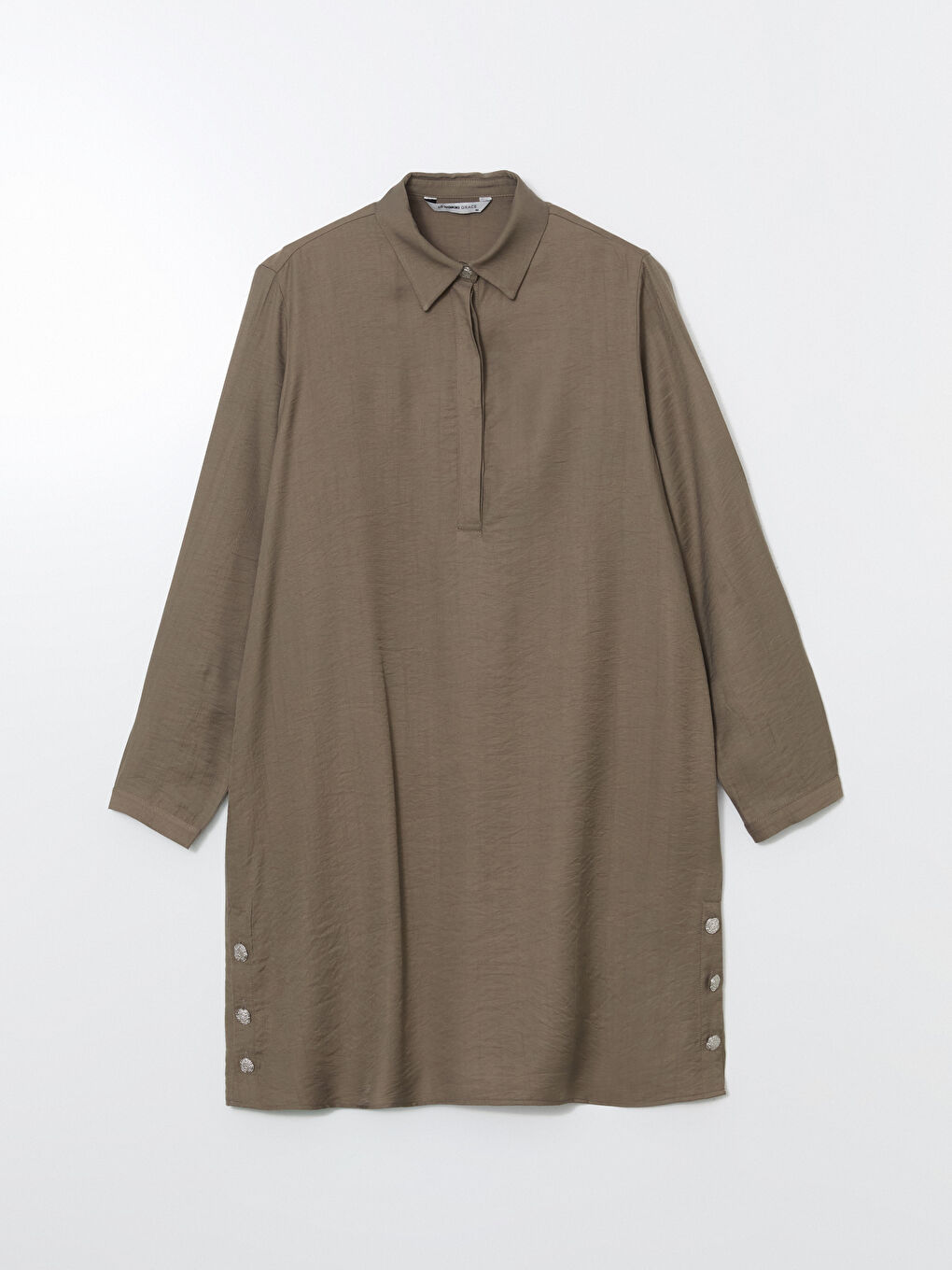 Kahverengi Gömlek Yaka Kadın Tunik-4