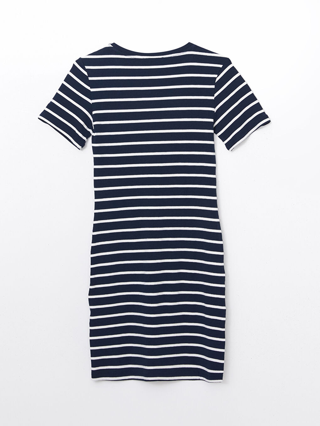 Lacivert Bisiklet Yaka Çizgili Elbise-5