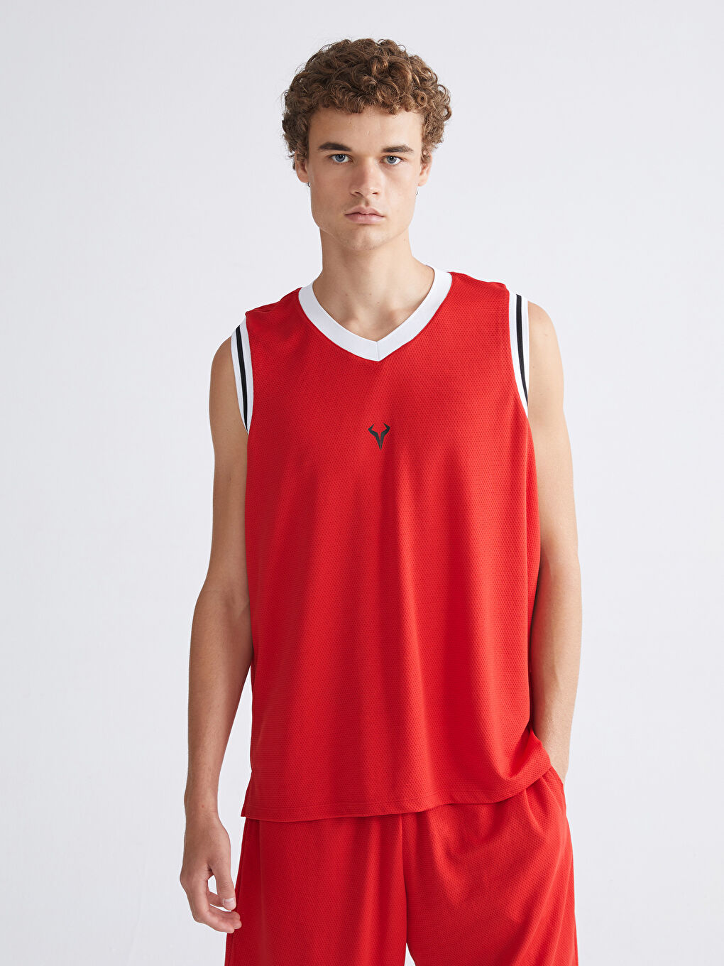 Kırmızı Bisiklet Yaka Baskılı Erkek Kolsuz Tişört