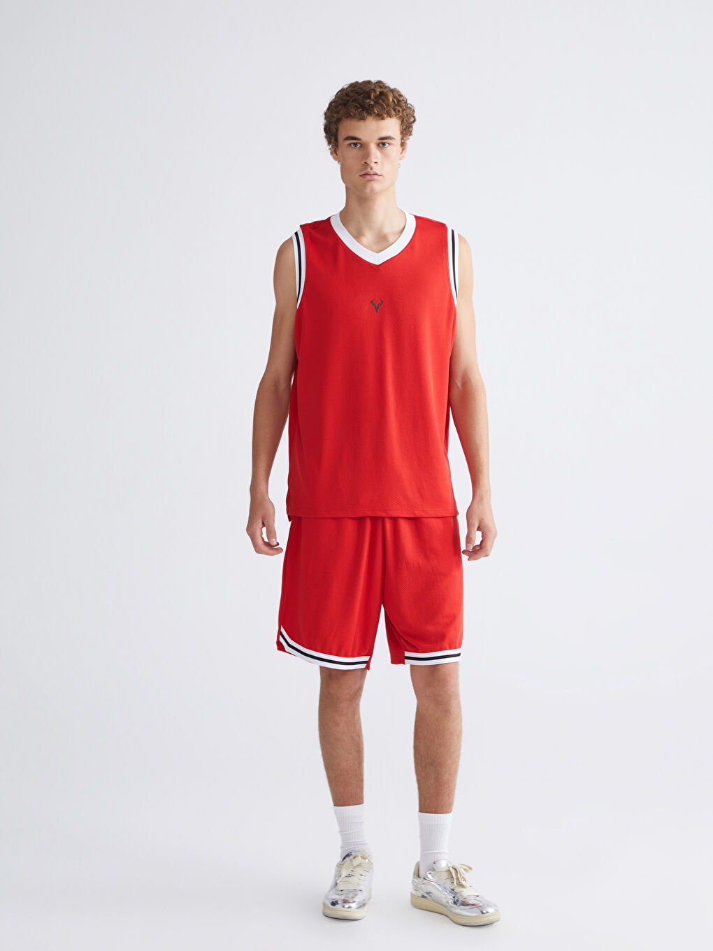 Kırmızı Bisiklet Yaka Baskılı Erkek Kolsuz Tişört-1