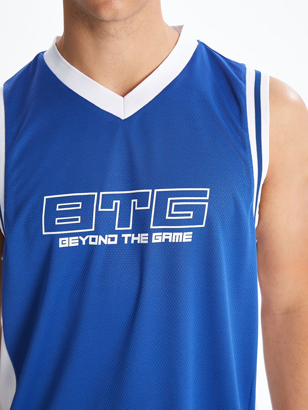 Mavi Bisiklet Yaka Baskılı Erkek Kolsuz Tişört-2