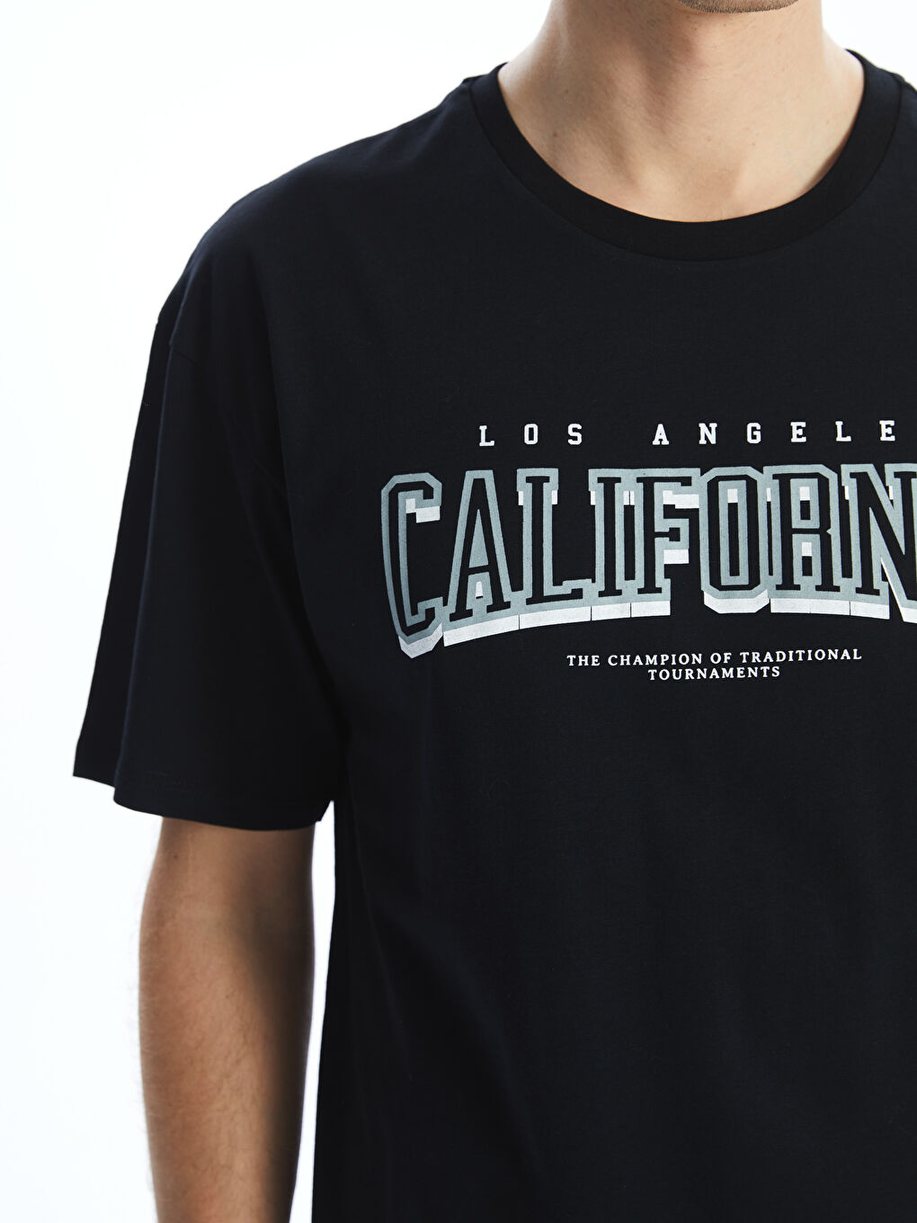 Siyah Bisiklet Yaka Kısa Kollu Baskılı Penye Erkek Tişört-2