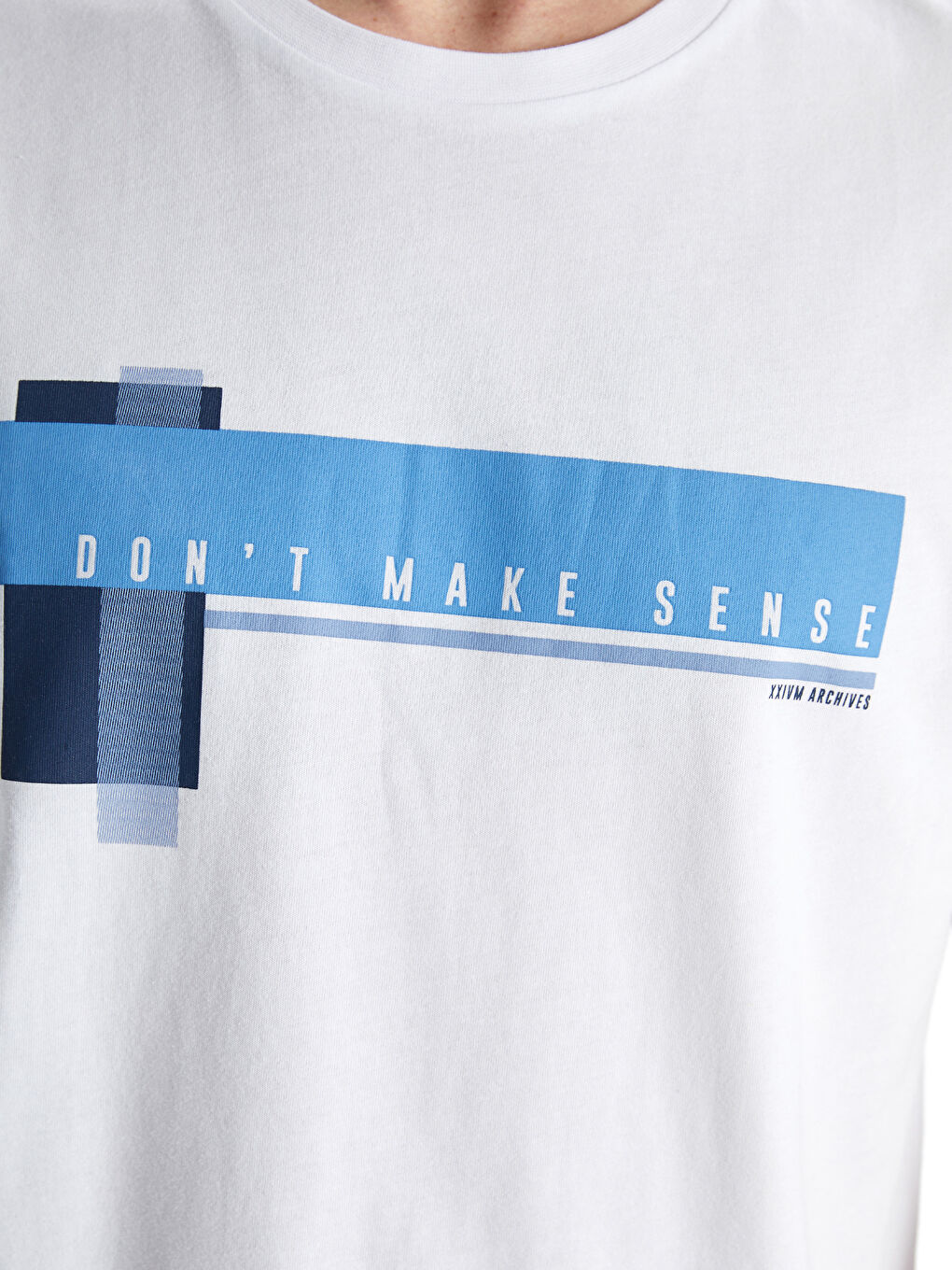 Beyaz Bisiklet Yaka Kısa Kollu Baskılı Penye Erkek Tişört-2