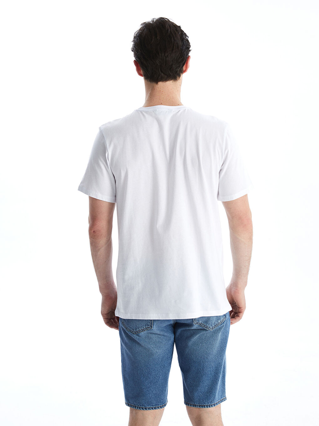 Beyaz Bisiklet Yaka Kısa Kollu Baskılı Penye Erkek Tişört-3