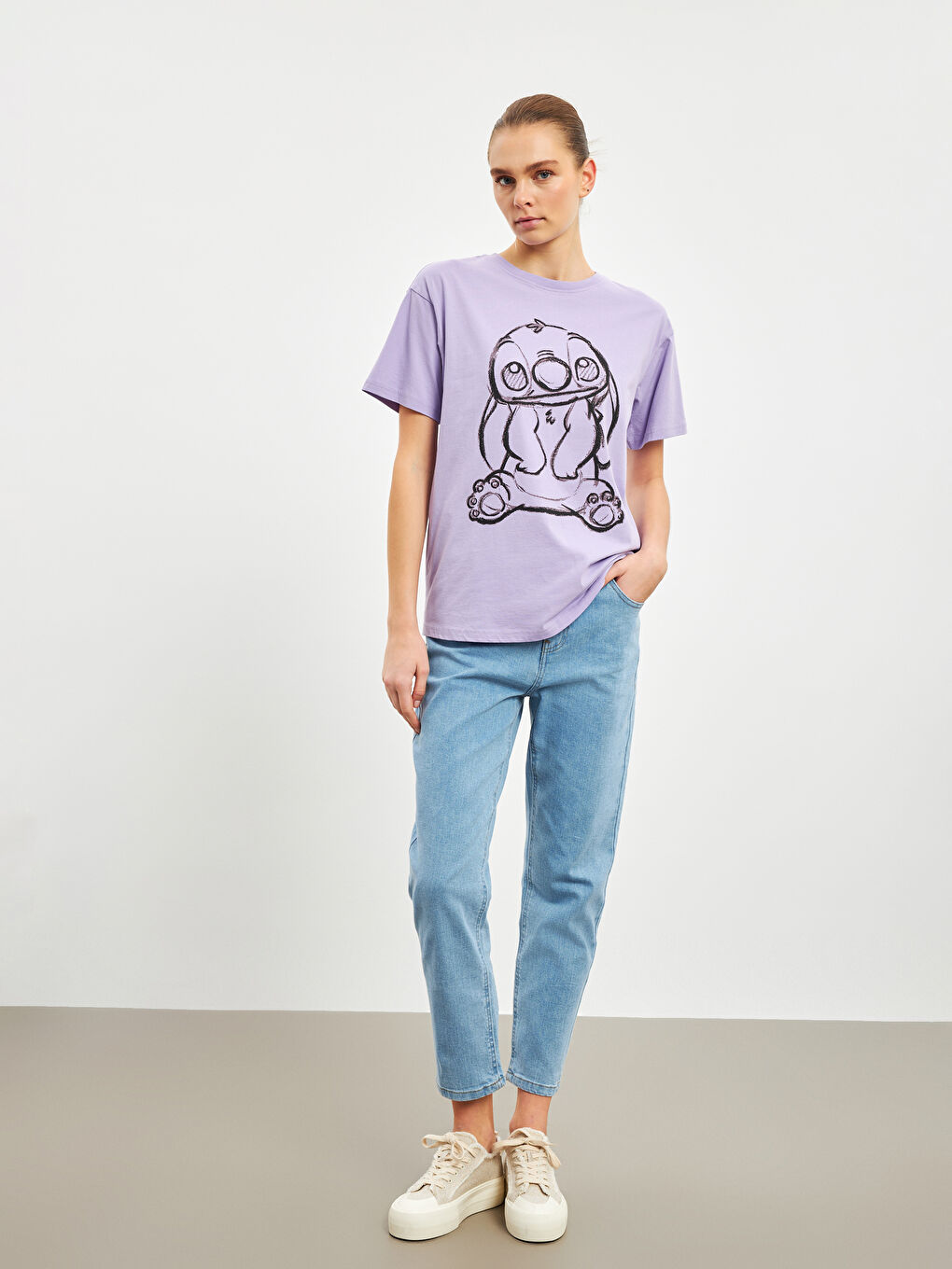 Crew Neck Stitch Printed Jersey Women's T-Shirt -S5I553Z8-FKW