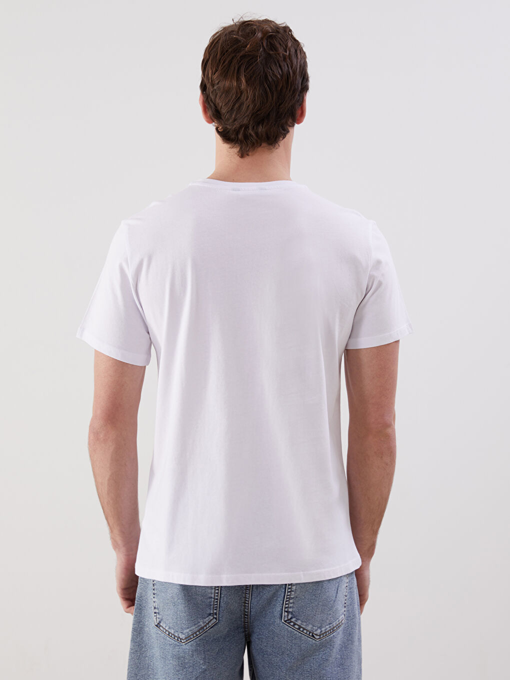Beyaz Bisiklet Yaka Kısa Kollu Baskılı Penye Erkek Tişört-3