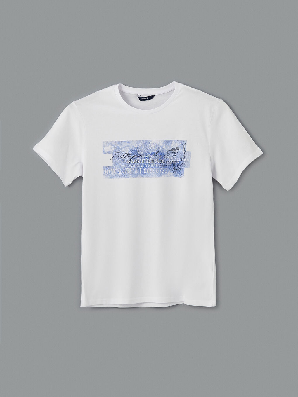 Beyaz Bisiklet Yaka Kısa Kollu Baskılı Penye Erkek Tişört-4