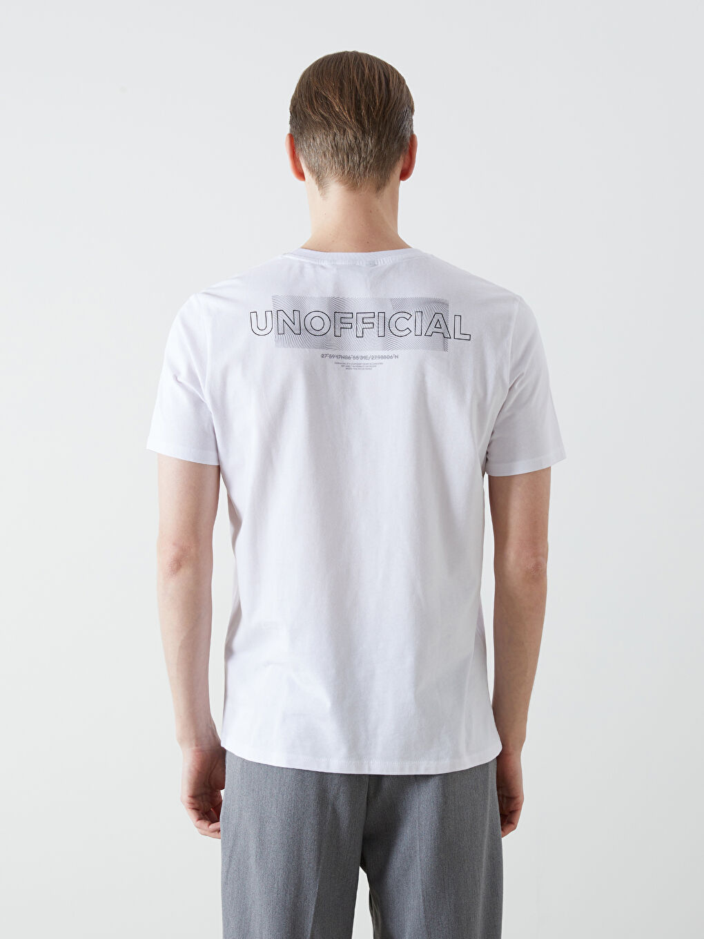 Beyaz Bisiklet Yaka Kısa Kollu Baskılı Penye Erkek Tişört-4