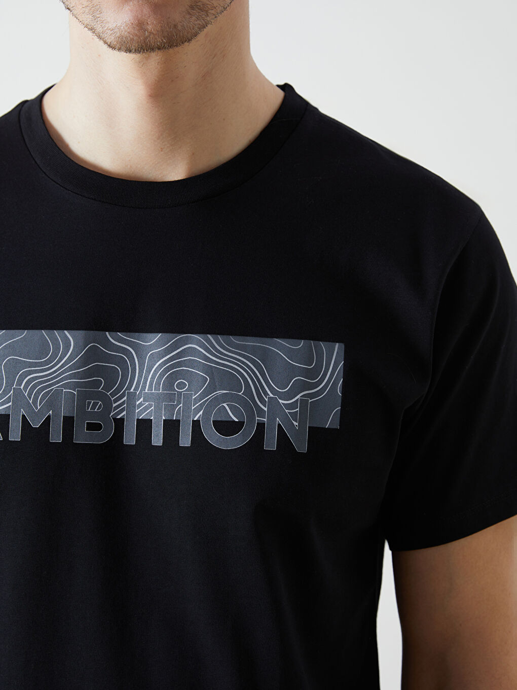 Siyah Bisiklet Yaka Kısa Kollu Baskılı Penye Erkek Tişört-2