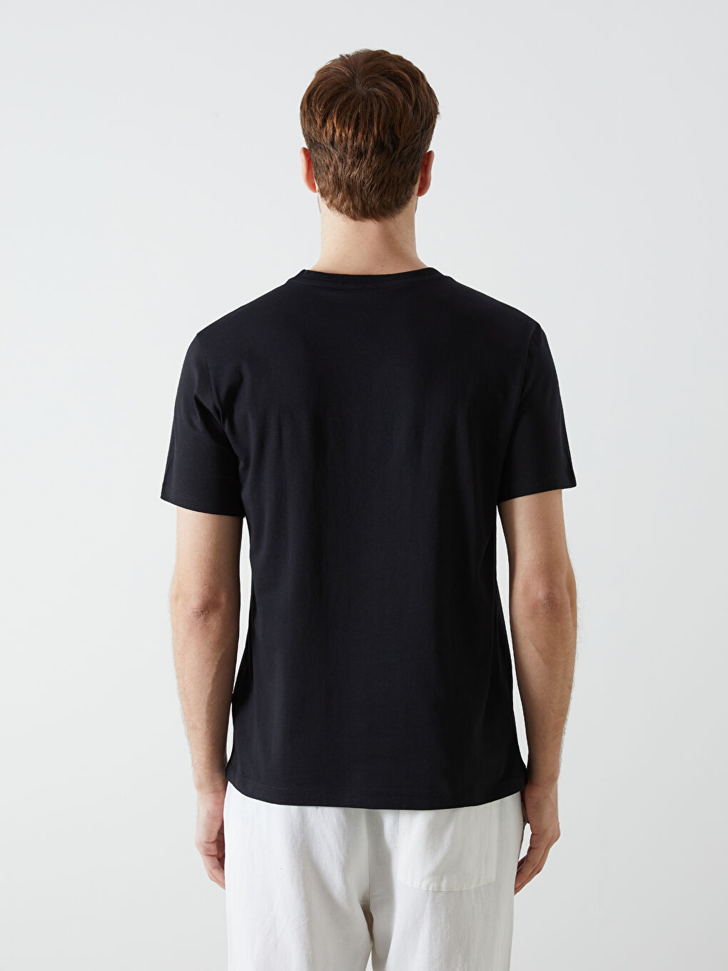 Siyah Bisiklet Yaka Kısa Kollu Baskılı Penye Erkek Tişört-3