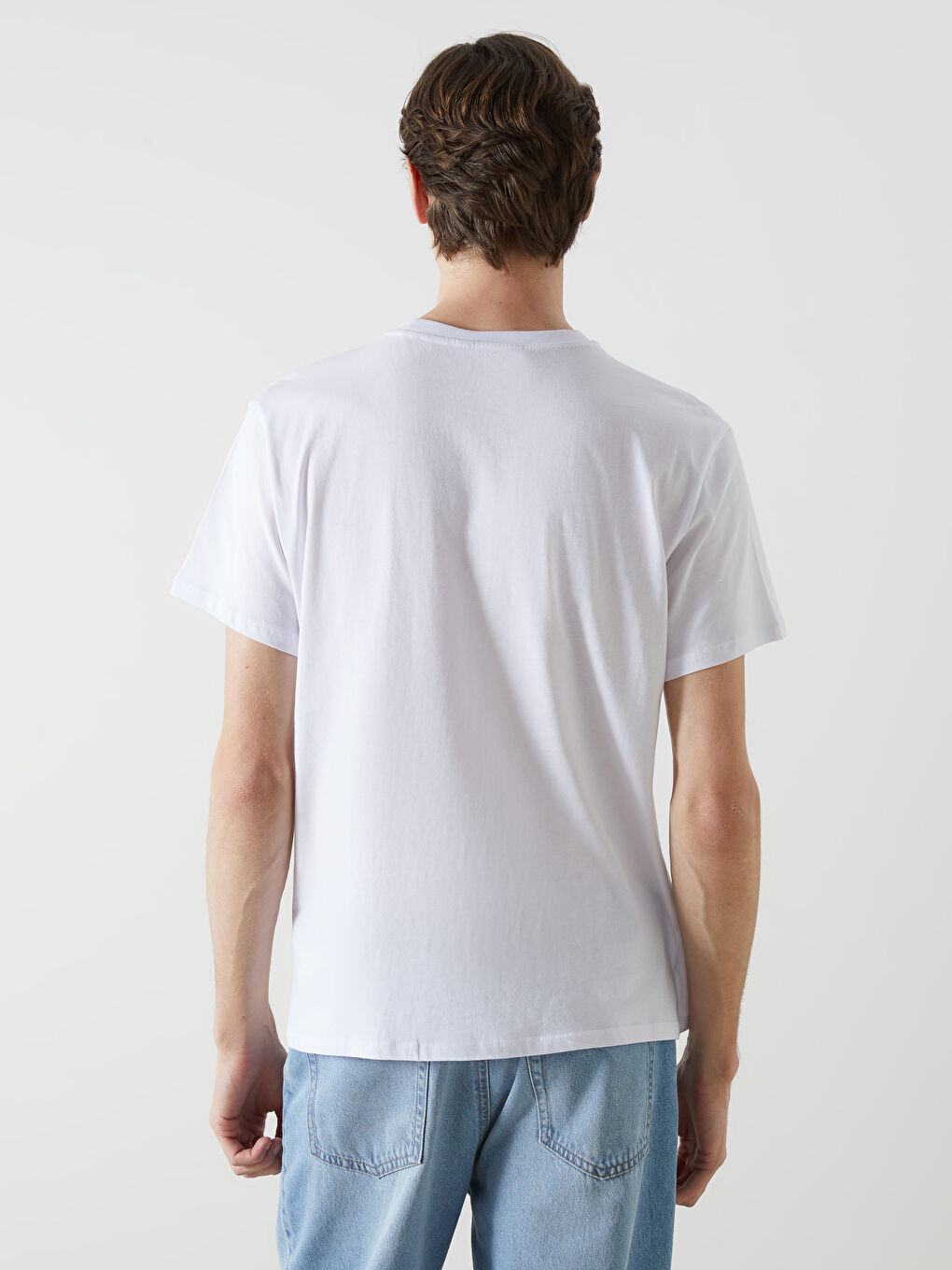 Beyaz Bisiklet Yaka Kısa Kollu Baskılı Penye Erkek Tişört-3