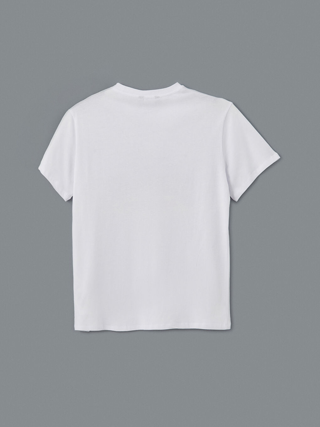 Beyaz Bisiklet Yaka Kısa Kollu Baskılı Penye Erkek Tişört-5