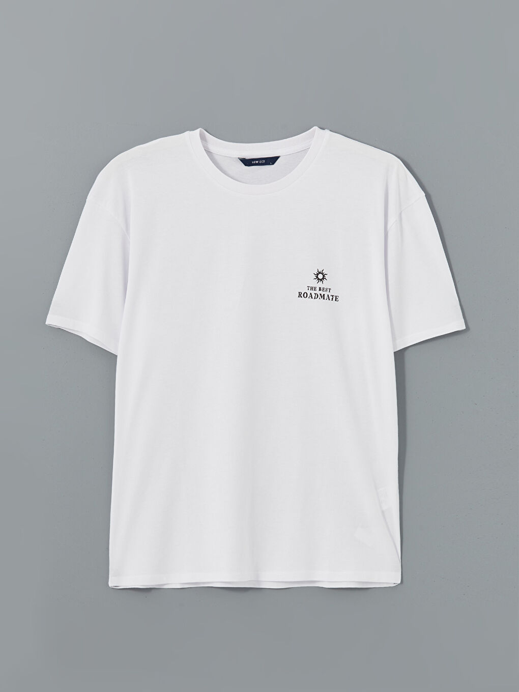 Beyaz Bisiklet Yaka Baskılı Erkek Tişört-4