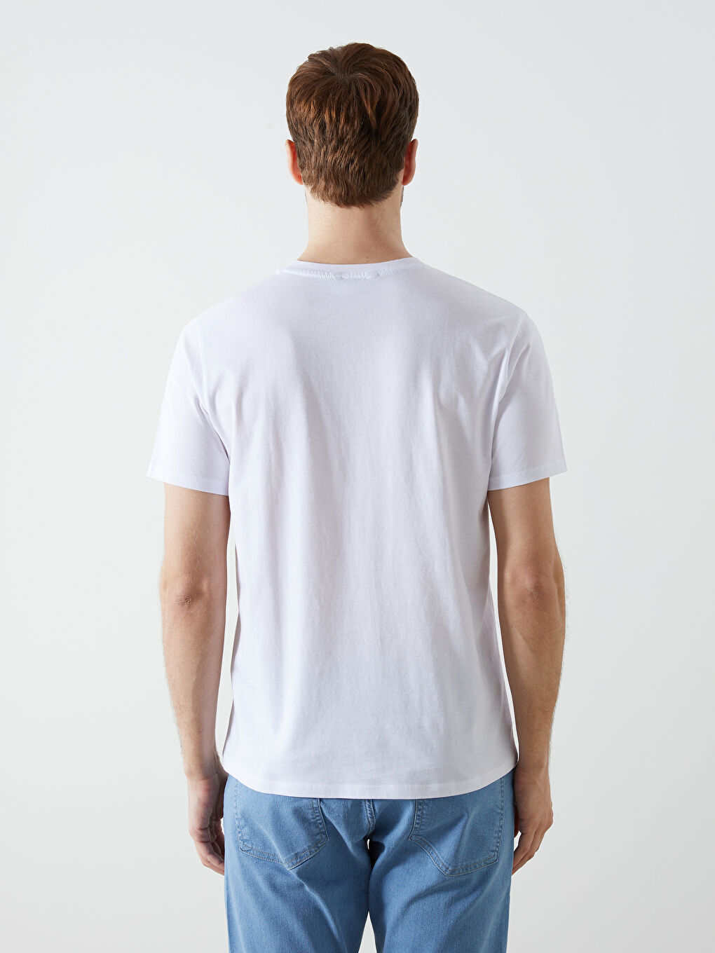 Beyaz Bisiklet Yaka Kısa Kollu Baskılı Penye Erkek Tişört-3