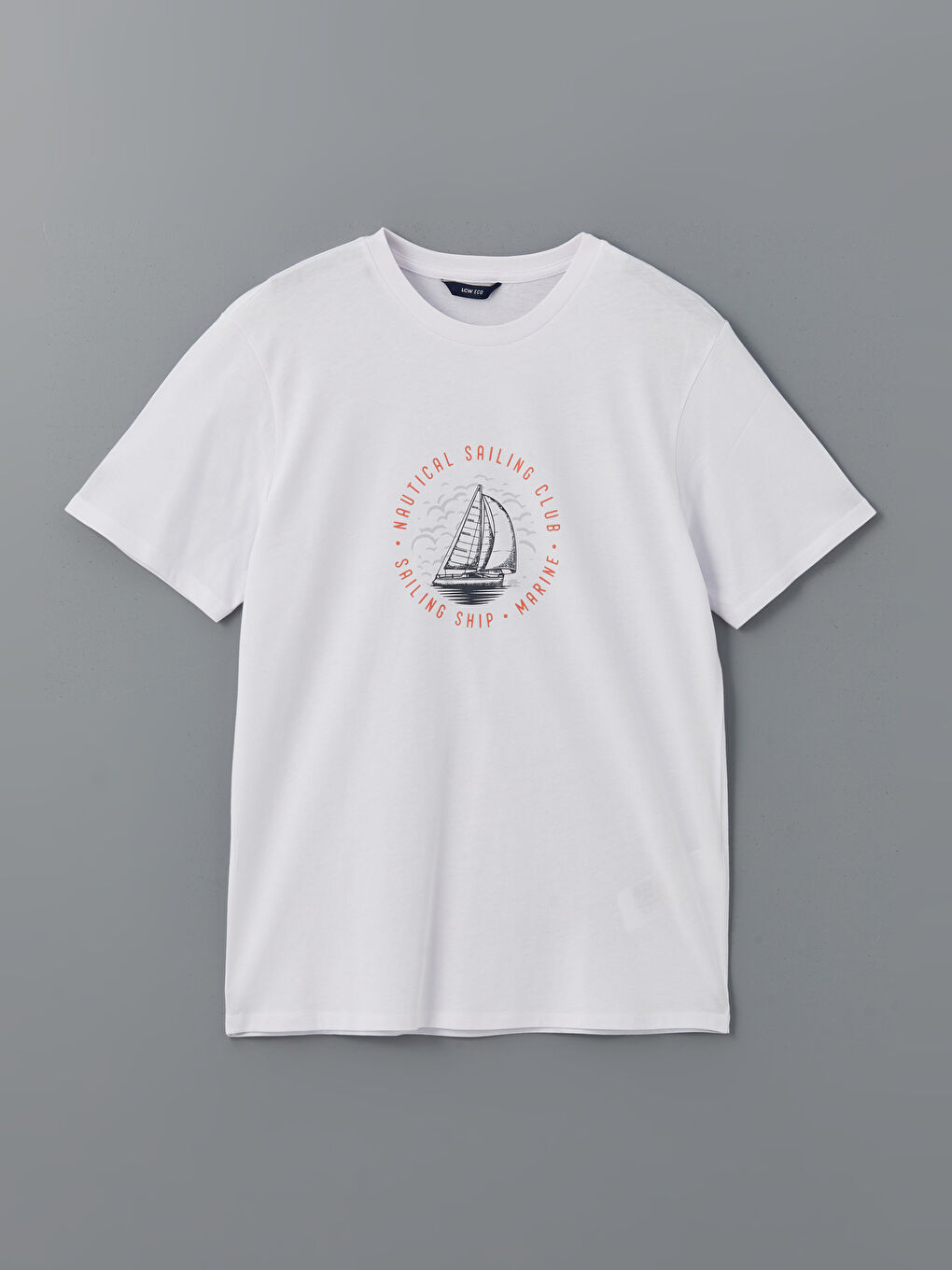 Beyaz Bisiklet Yaka Kısa Kollu Baskılı Penye Erkek Tişört-4