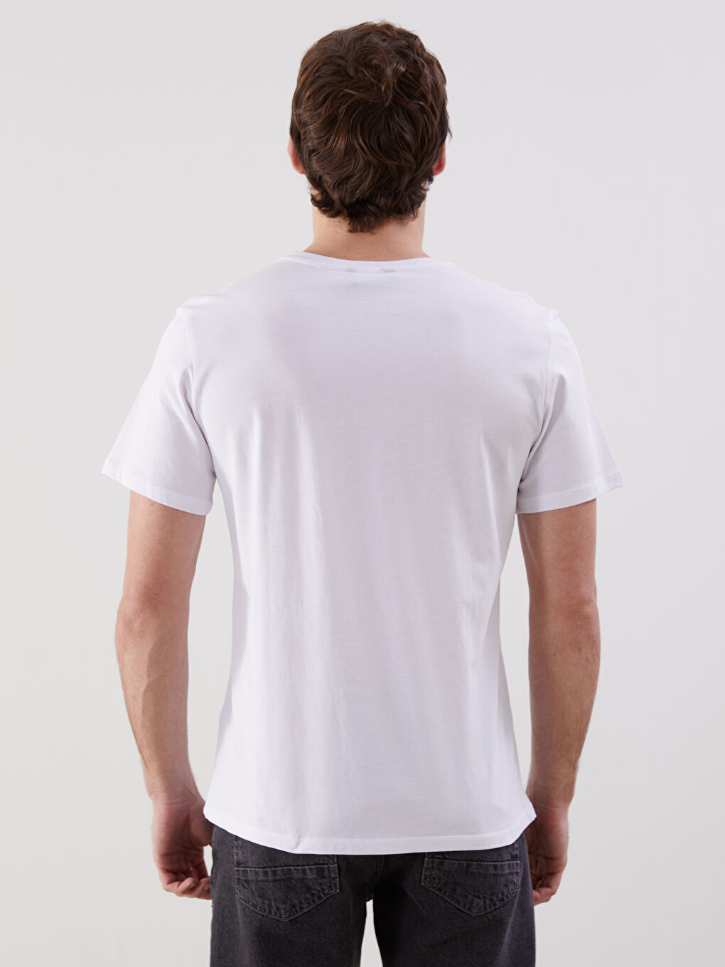 Beyaz Bisiklet Yaka Kısa Kollu Baskılı Penye Erkek Tişört-3