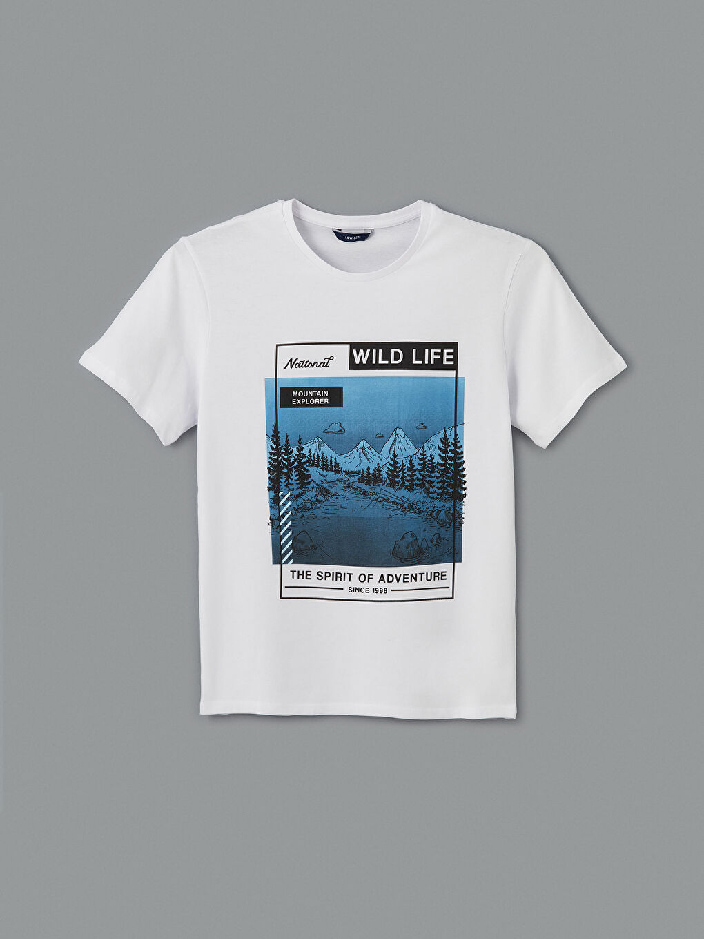 Beyaz Bisiklet Yaka Kısa Kollu Baskılı Penye Erkek Tişört-4