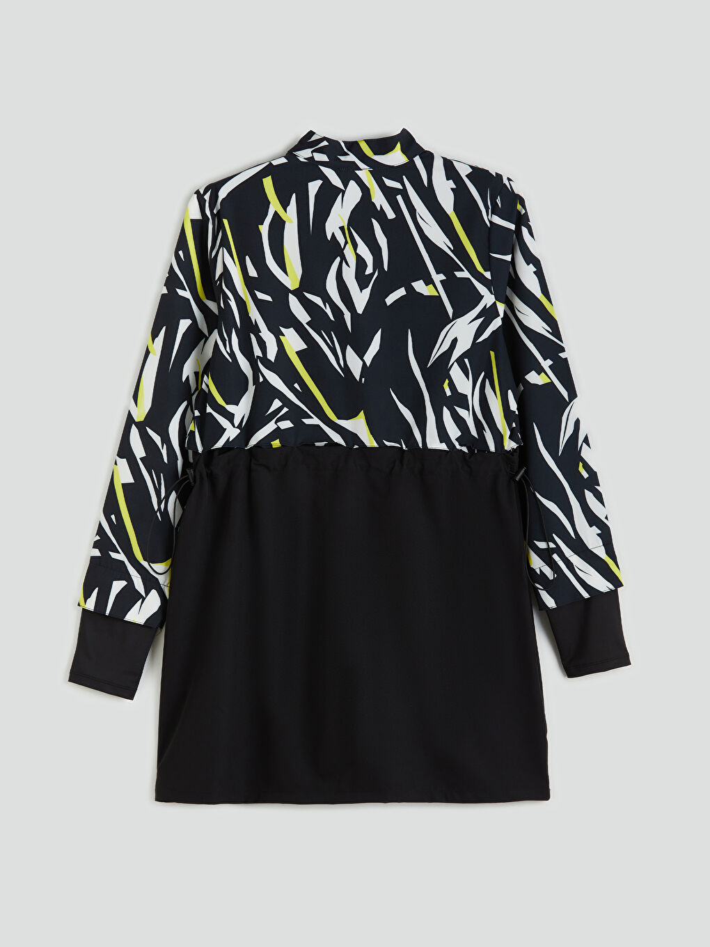 Siyah Dik Yaka Desenli Kadın Tesettür Mayo Üstü-1