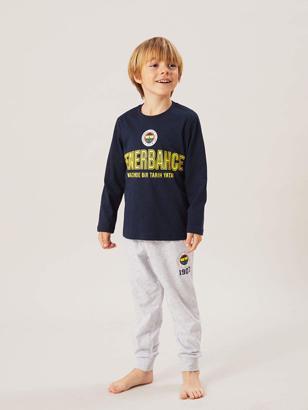LCW Kids Lacivert Bisiklet Yaka Fenerbahçe Baskılı Erkek Çocuk Pijama Takımı - 1