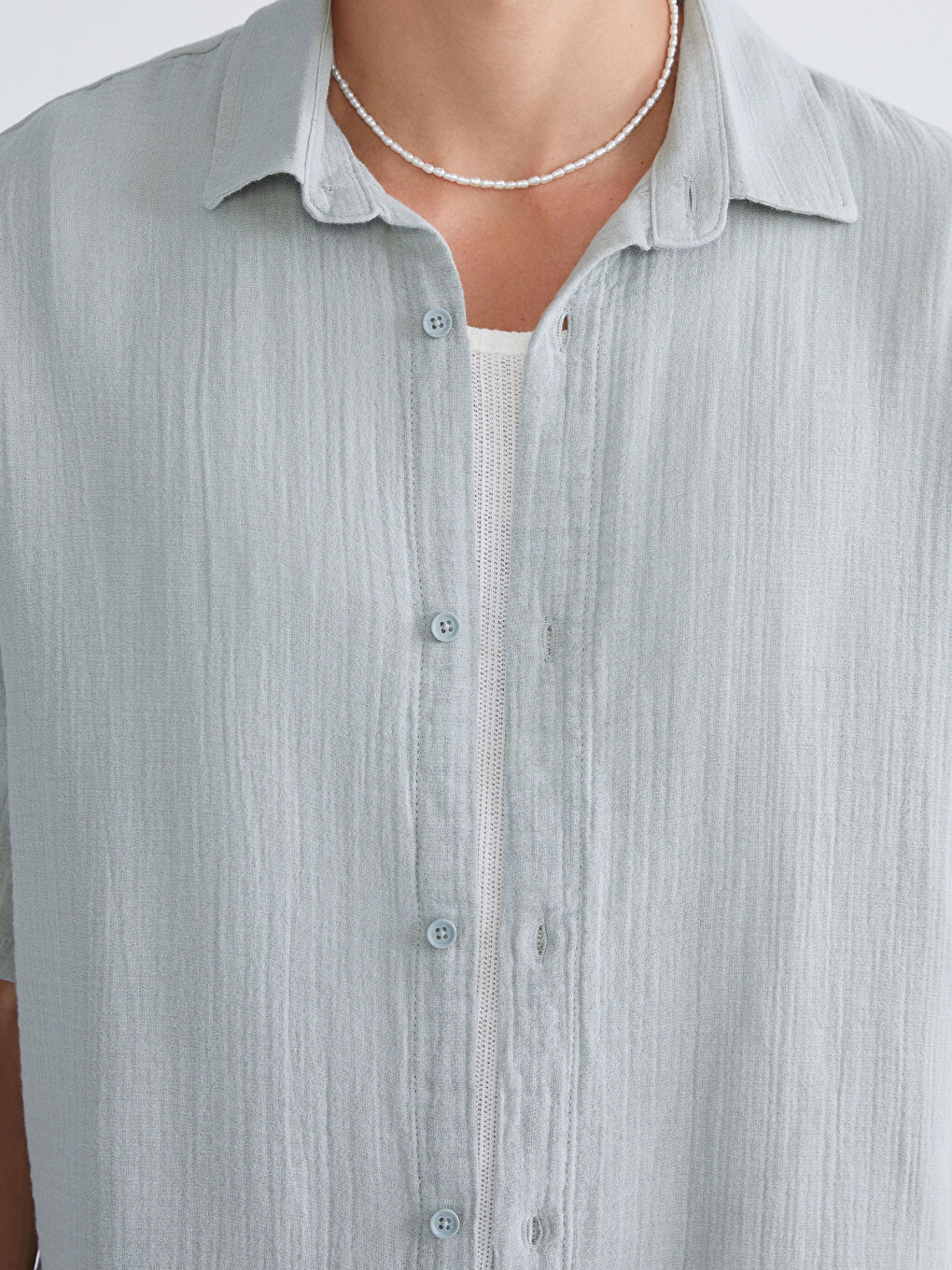Relaxed Fit Short Sleeve Muslin Men's Shirt-8