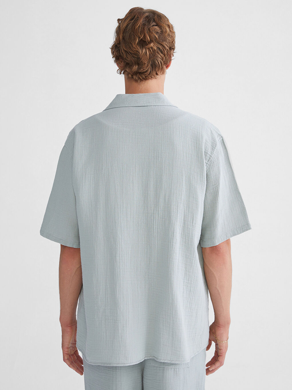 Relaxed Fit Short Sleeve Muslin Men's Shirt-10