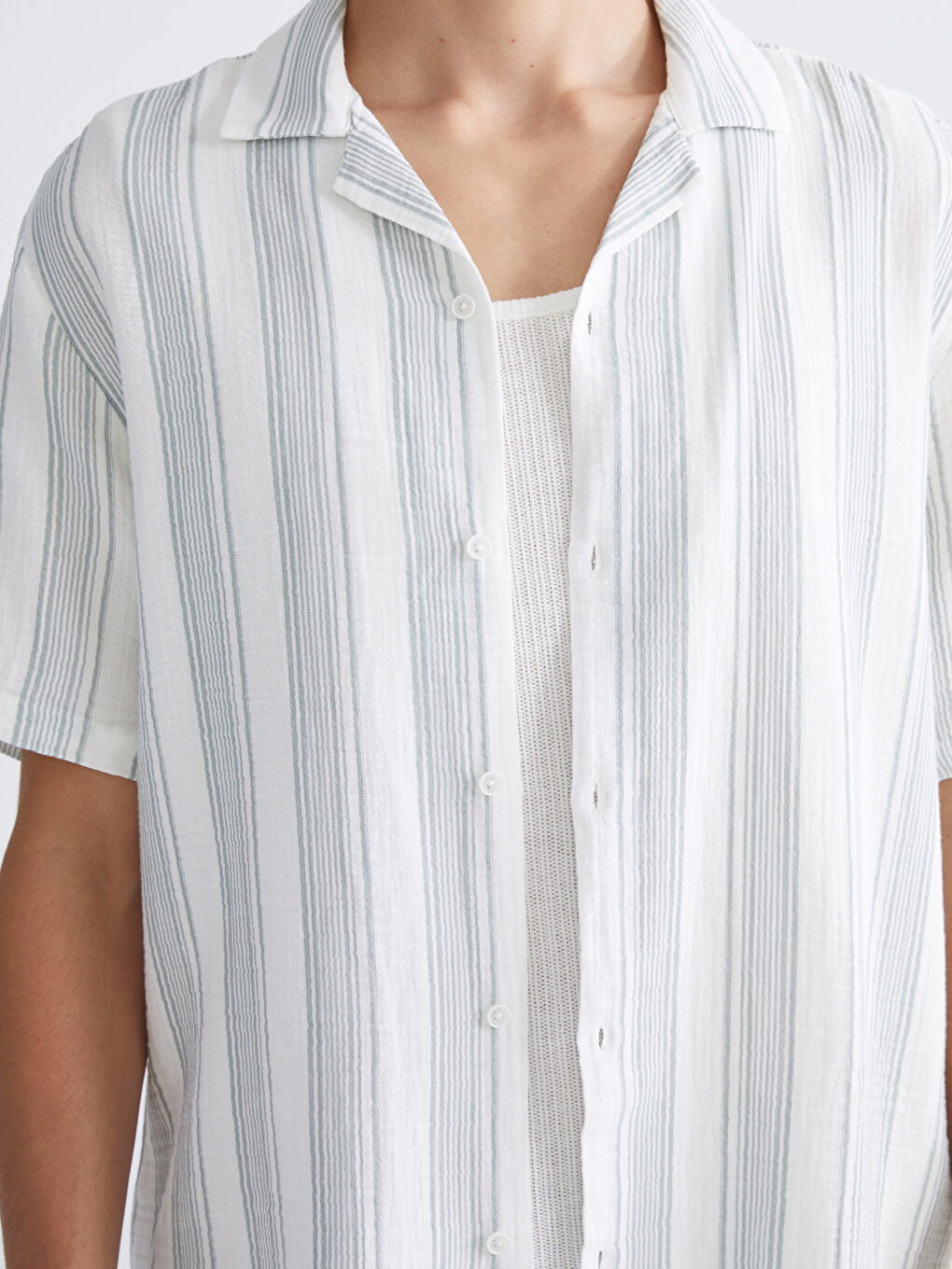 Yeşil Regular Fit Müslin Kırışık Erkek Gömlek-2