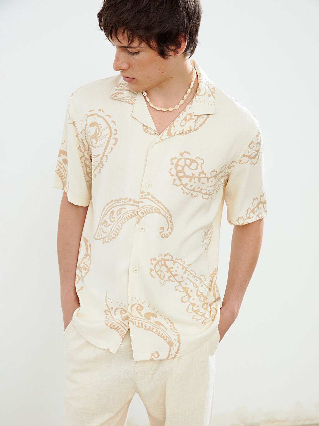 XSIDE Comfortable Fit Resort Collar Short Sleeve Patterned Men's Shirt -S5I605Z8-LUG