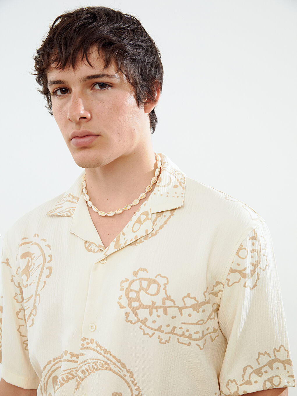 XSIDE Comfortable Fit Resort Collar Short Sleeve Patterned Men's Shirt -S5I605Z8-LUG