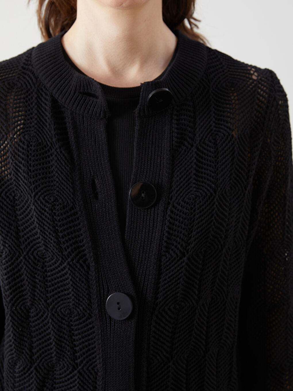 Crew Neck Eyelet Women'S Knit Cardigan -S5I613Z8-CVL