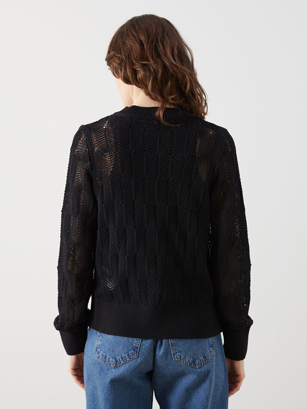 Crew Neck Eyelet Women'S Knit Cardigan -S5I613Z8-CVL