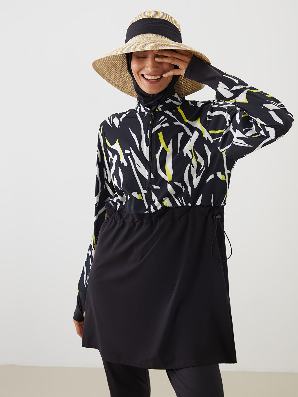 Funnel Neck Patterned Women's Modest Swimsuit Set -S5I625Z8-LQJ