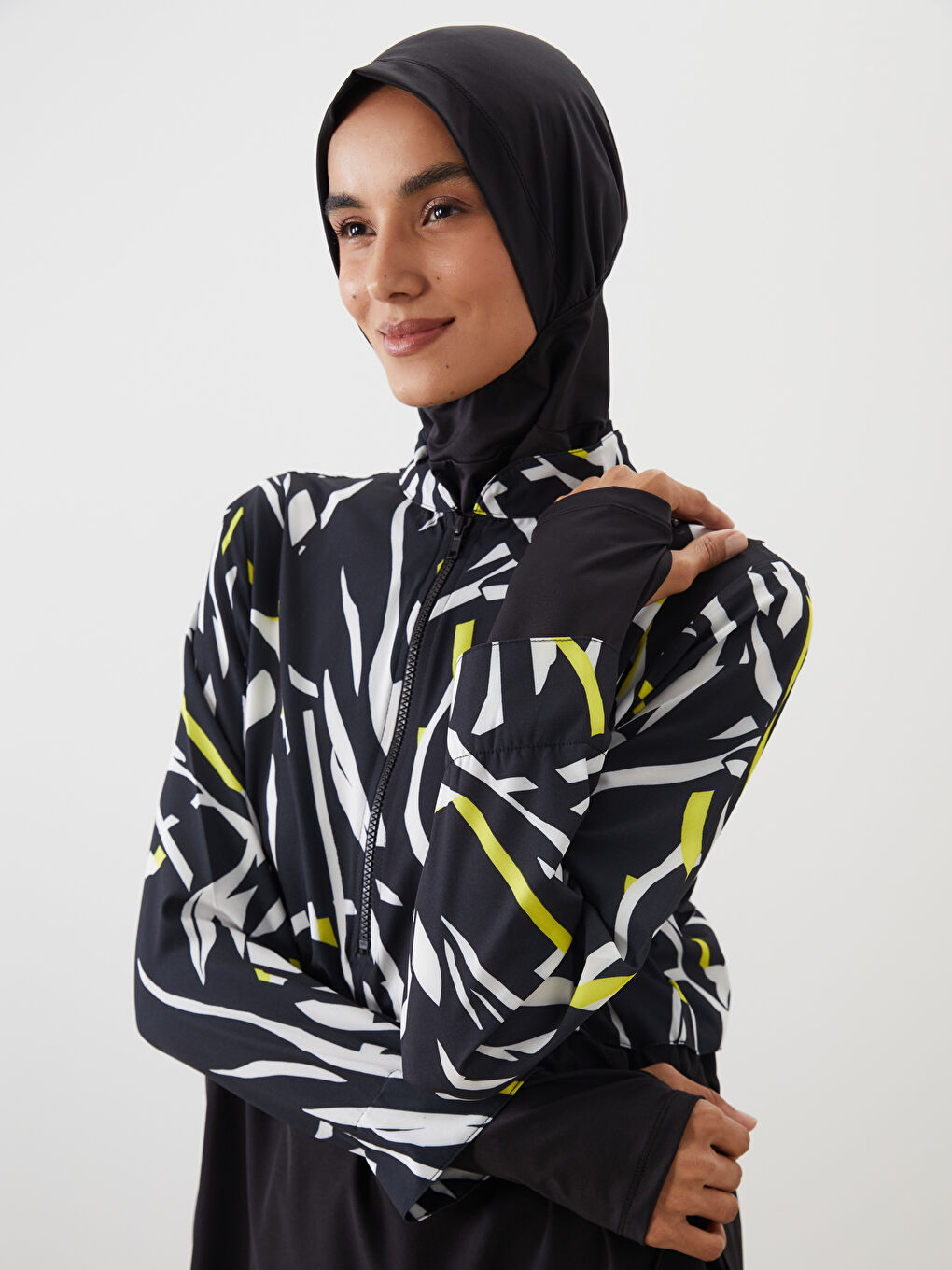 Funnel Neck Patterned Women's Modest Swimsuit Set -S5I625Z8-LQJ